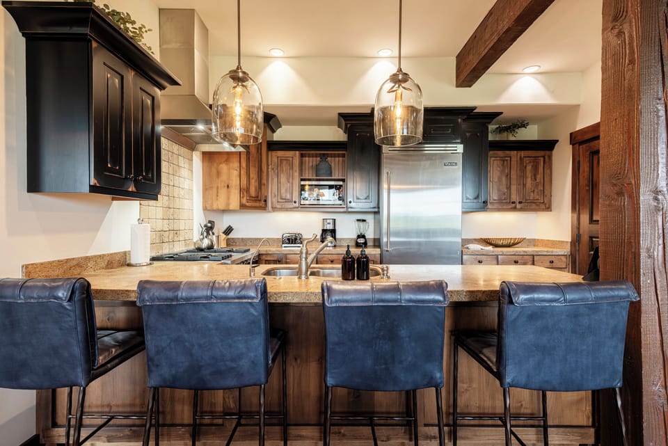 Sleek kitchen island — perfect for morning coffee or evening cocktails