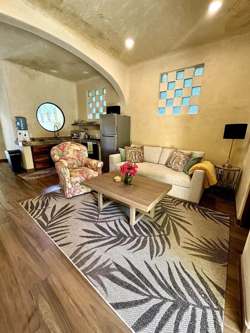 Living room and kitchen area.