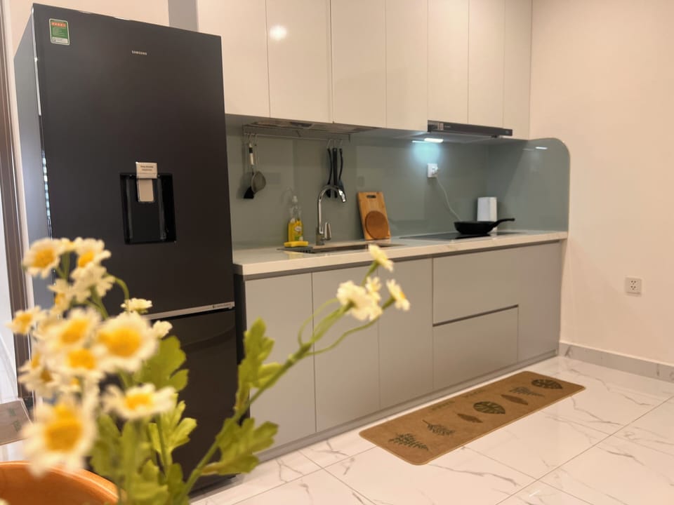 Panoramic Apartment, Balcony, River View | Private kitchen | Full-size fridge, microwave, stovetop, cookware/dishes/utensils