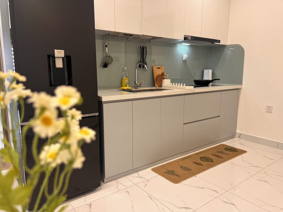 Panoramic Apartment, Balcony, River View | Private kitchen | Full-size fridge, microwave, stovetop, cookware/dishes/utensils