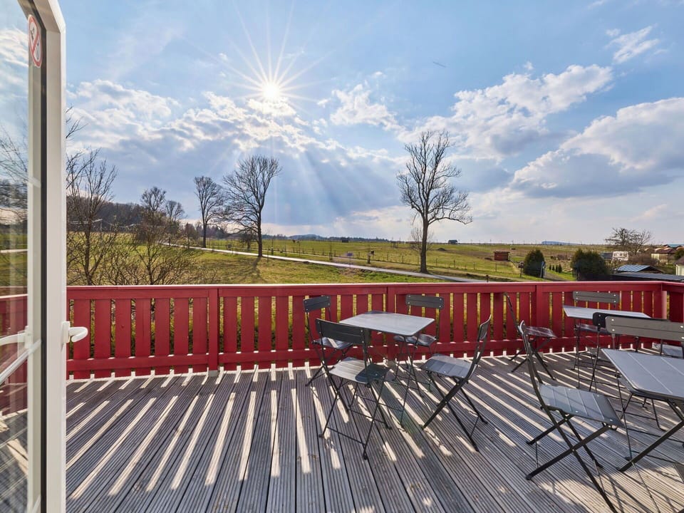 Wood Stain, Deck, Porch, Hardwood, Chair, Fence, Handrail, Farmhouse, Eco Hotel, Plank