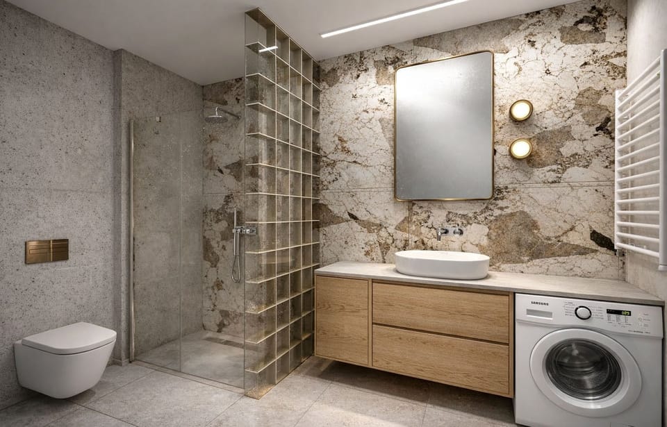 Shower, rainfall showerhead, free toiletries, hair dryer