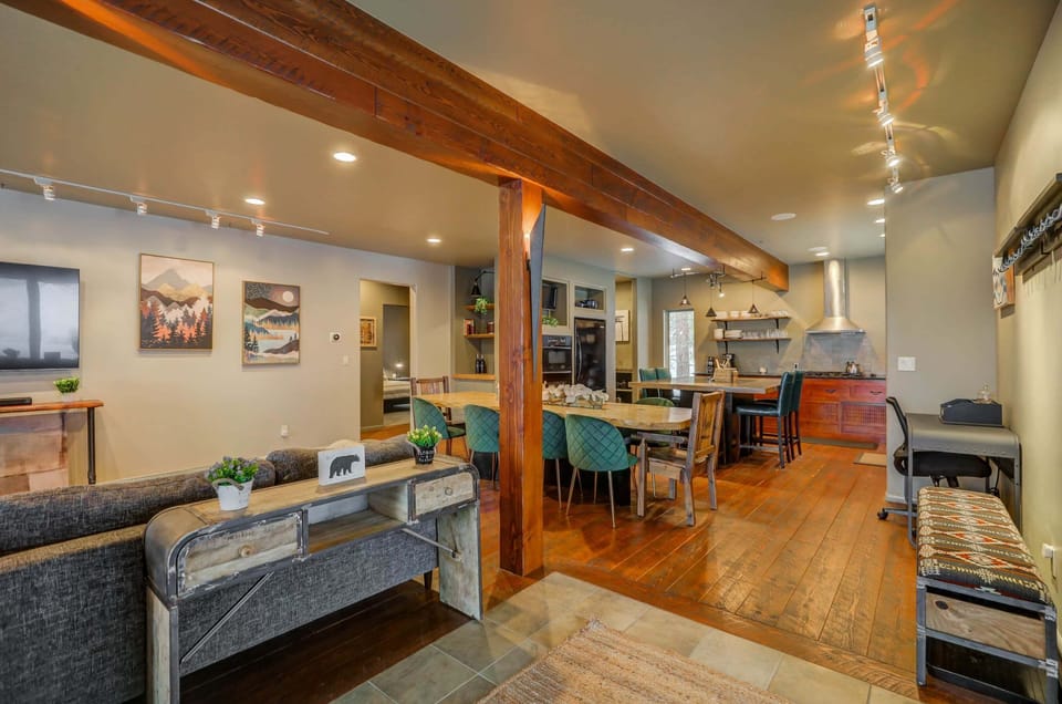 Living room, dining, and kitchen