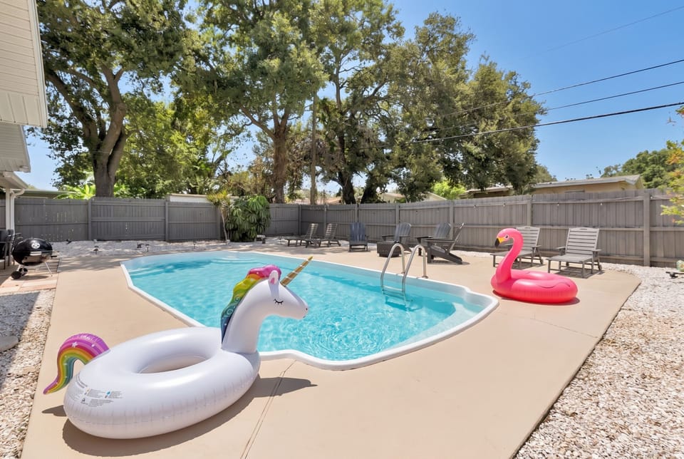 A private in-ground pool inside a fully fenced yard — no resort deck, no crowds, no waiting on a chair. It's yours from check-in to check-out, every single hour of every day.