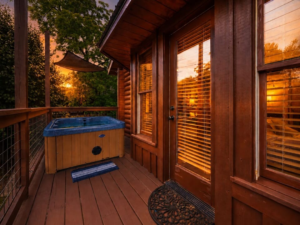 Unwind in your private hot tub perched across the river, where the soothing sound of flowing water creates the perfect backdrop for relaxation.