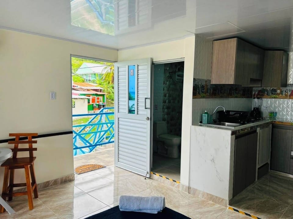 Full-size fridge, microwave, cookware/dishes/utensils, freezer