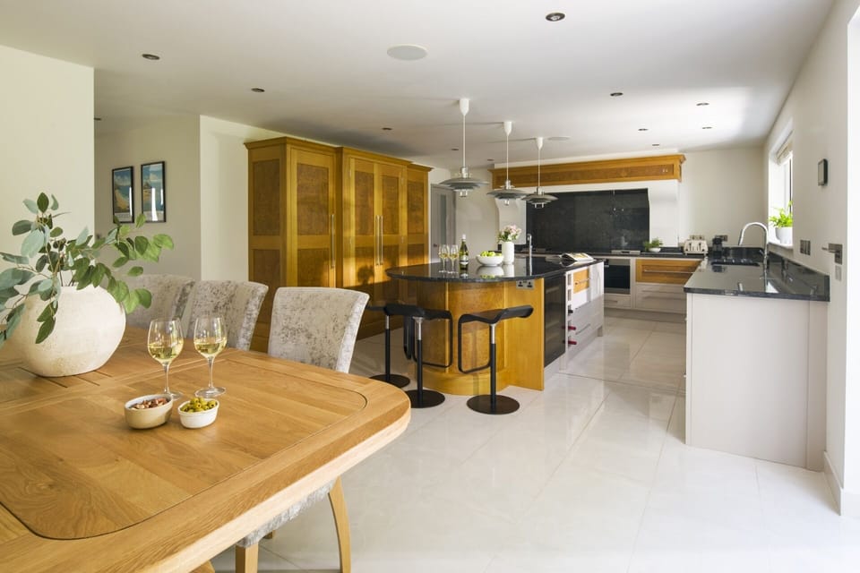 Kitchen dining space at Bryher Garden luxury holiday home Cornwall