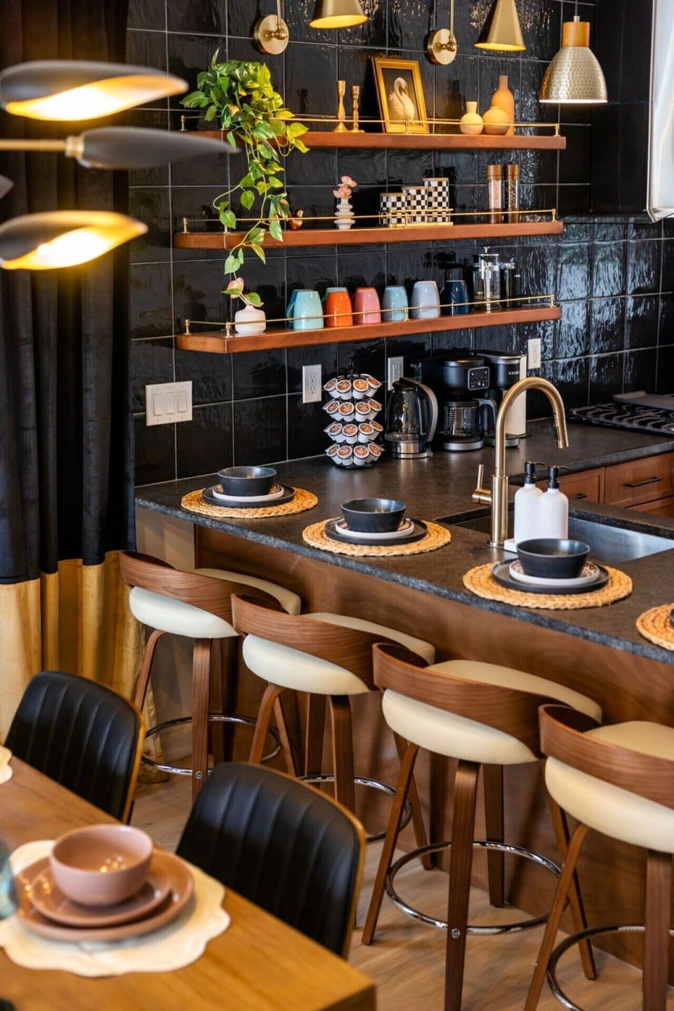 Pull up a stylish barstool for morning coffee—the perfect spot to gather, chat, and plan your Pittsburgh adventures.