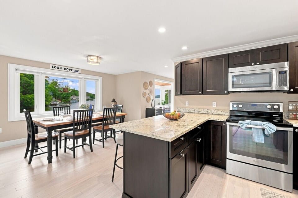 Open-concept kitchen and dining area