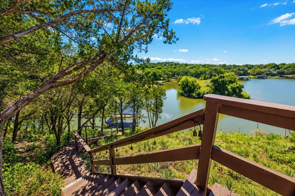 Private stairs leading from the home to the lake and dock.