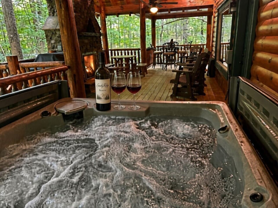 Secluded Hot Tub on wraparound porch (in back)