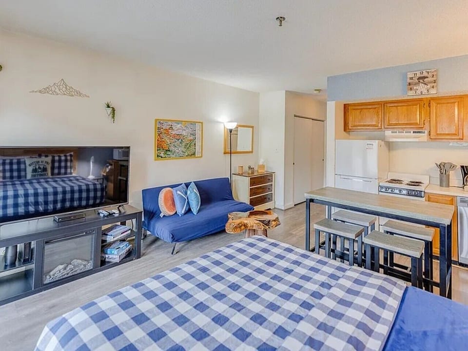 Smart TV, sofa and full kitchen