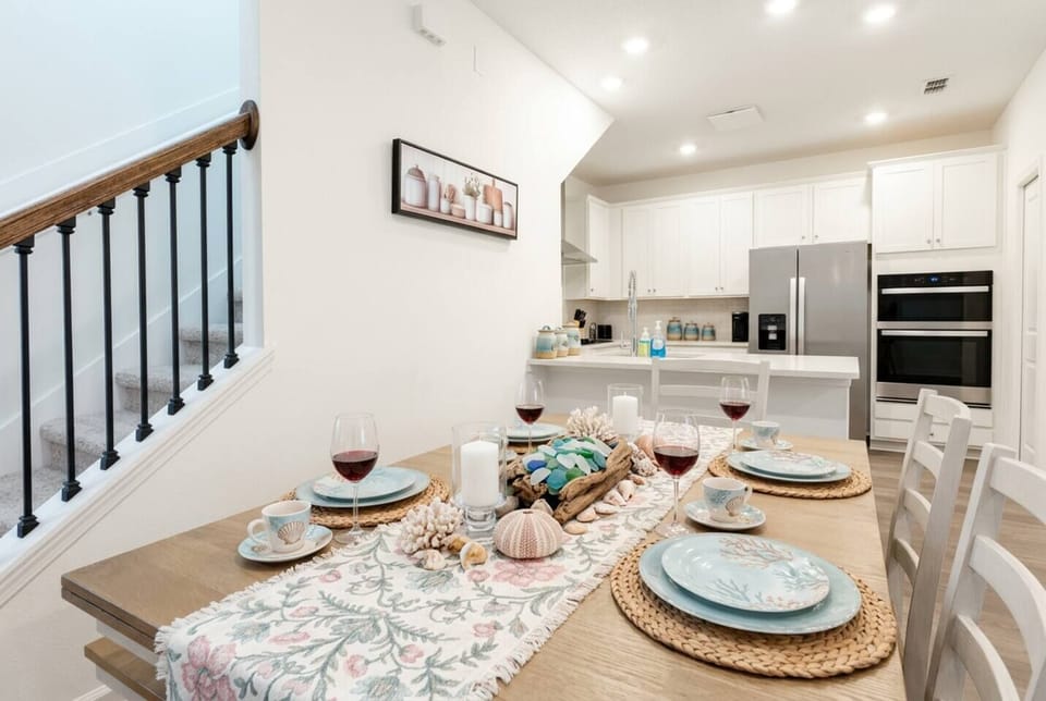Another view of our gorgeous dining setup — set for two, four, or the whole group, this space transitions effortlessly from breakfast to late-night wine.