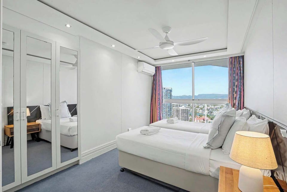 New twin single beds with Air condoning & ceiling fan 