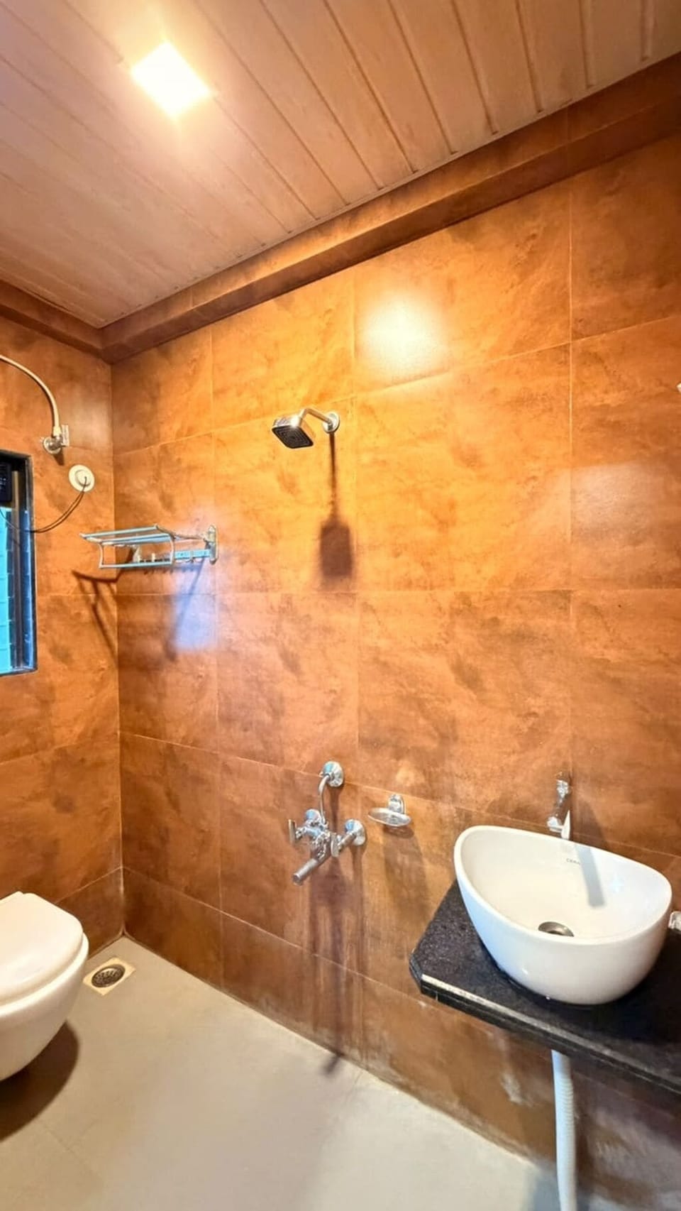 Shower, free toiletries, towels, soap