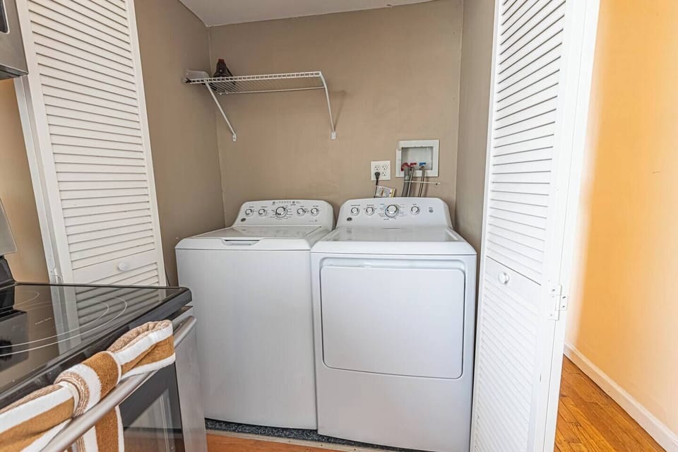 Convenient in-unit washer and dryer make it easy to refresh clothes during longer stays or pack a little lighter.