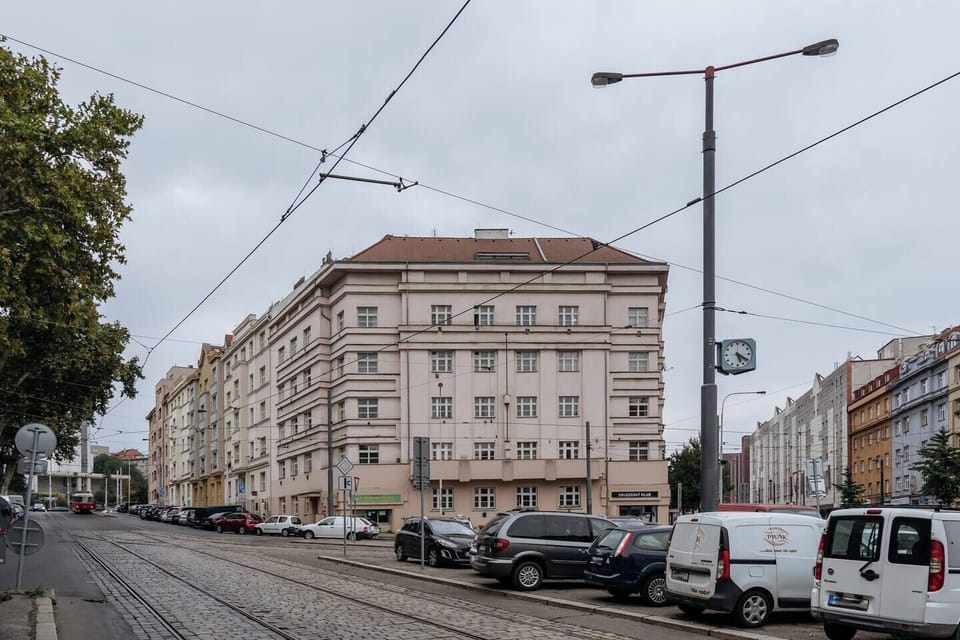 The apartment is located in a charming historic building right by a tram stop — offering easy access to Prague’s center and all major attractions.
