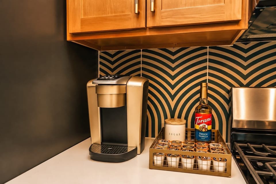 Dedicated coffee station stocked for easy mornings