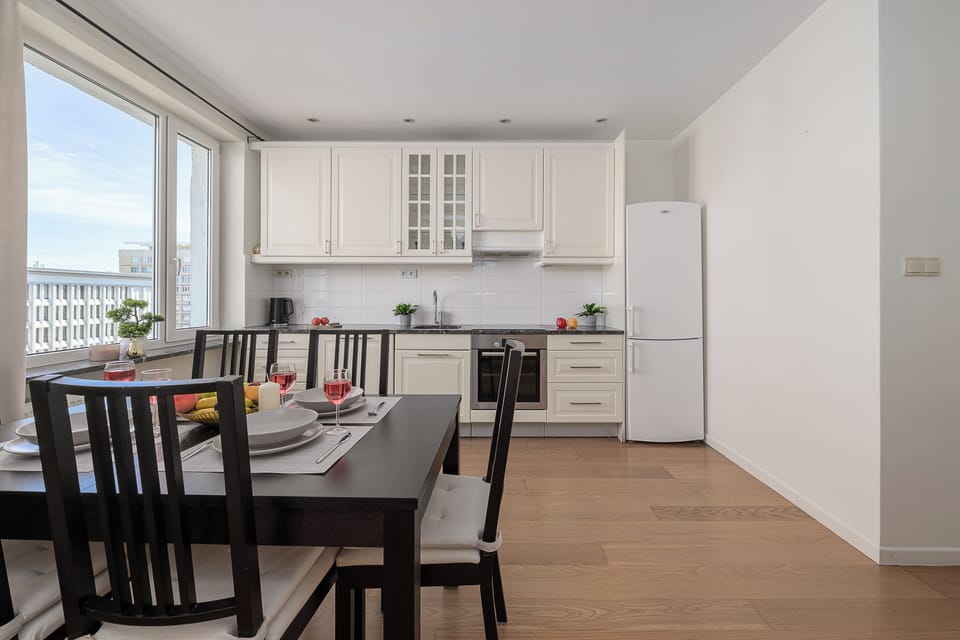 Superior Apartment, City View | Private kitchen | Highchair, griddle, eco-friendly cleaning products, freezer
