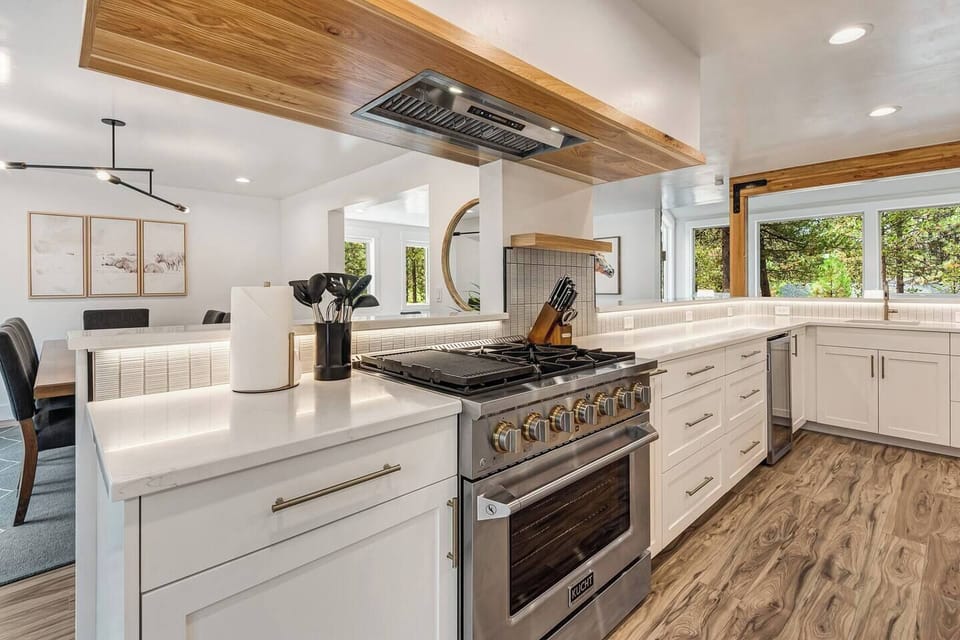 Kitchen.  Large oven and multiple burners stove.
