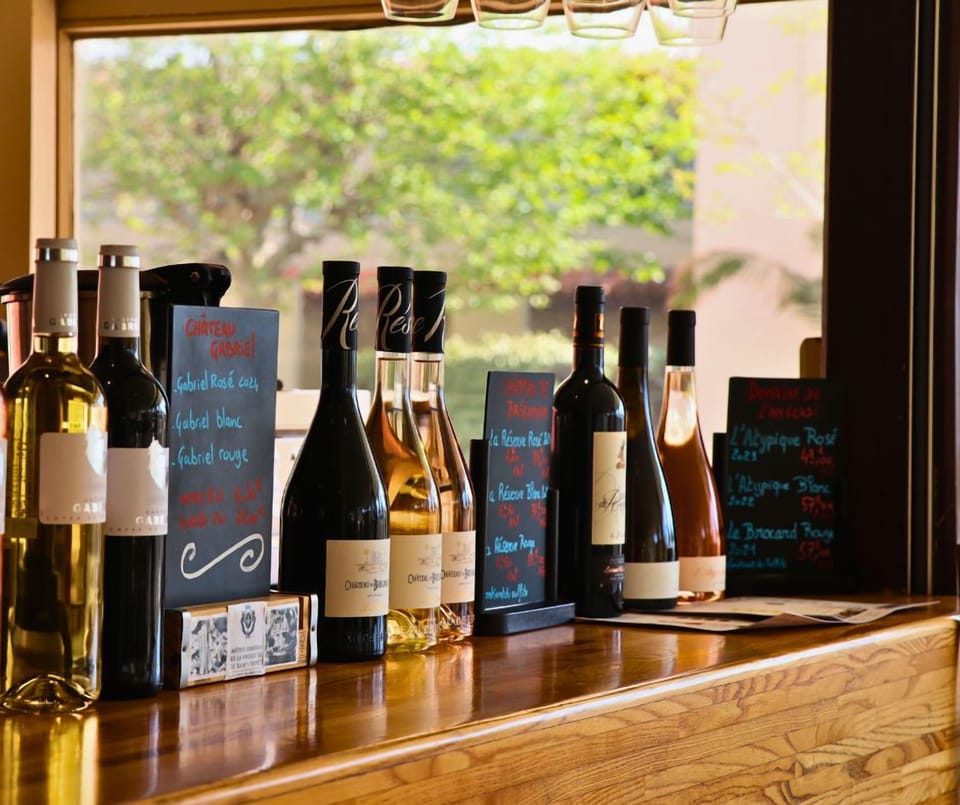 Wine selection at the on-site bar.