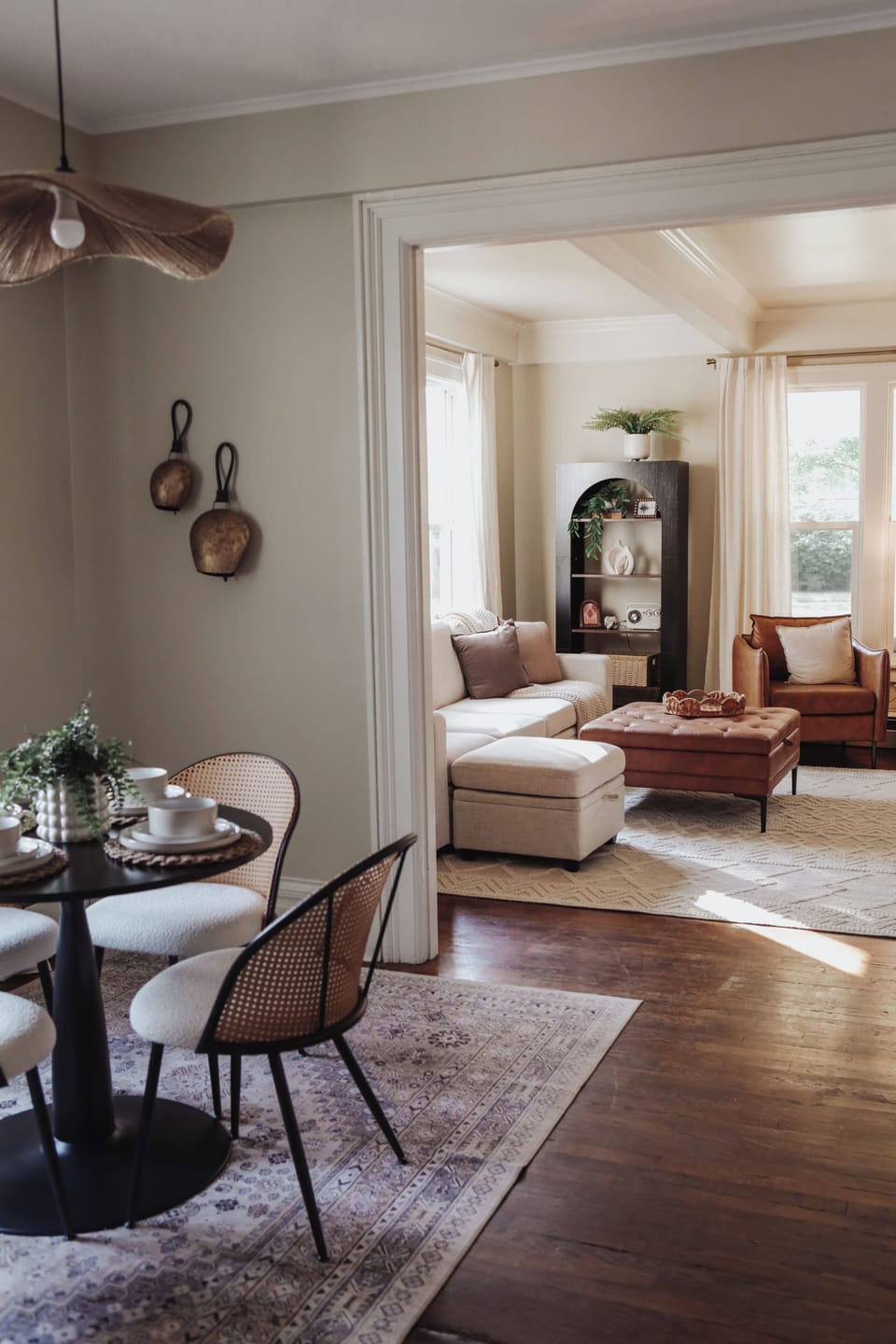 Bright, elegant living and dining space with warm, inviting style