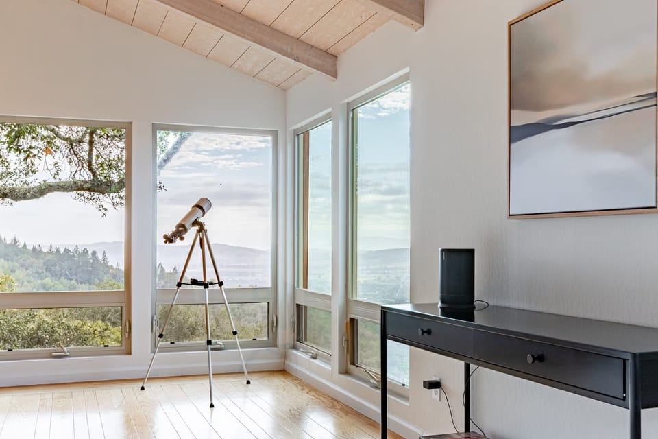 Check out the valley floor or the night skies with the telescope in the living room. 