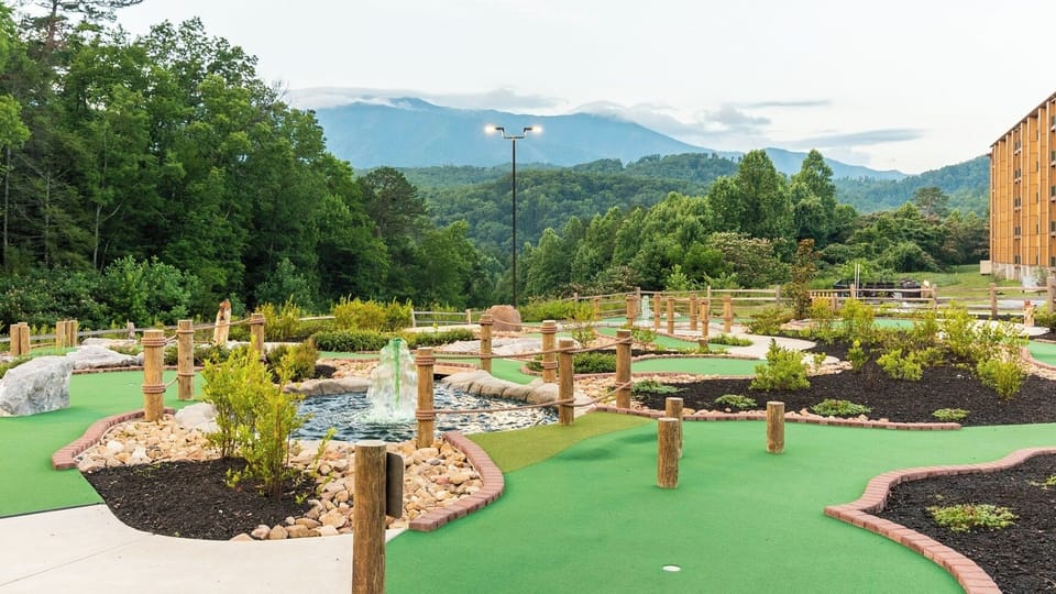 Mini-Golf Course • Fountain Feature & Mountain Backdrop