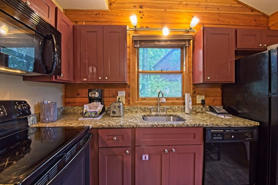 Cabin Kitchen • Sink Area with Cabin Views
