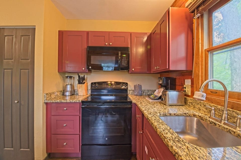 Cabin Kitchen • Full Appliances & Red Cabinetry