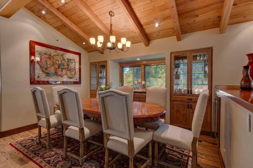 Dining area: Seating for 8, kitchen island seating for 8 Dedicated workspace: Desk, chair, surge protector
