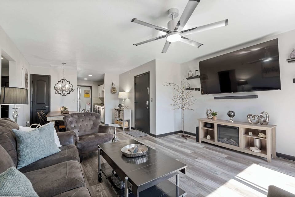 Open living room with smart tvth