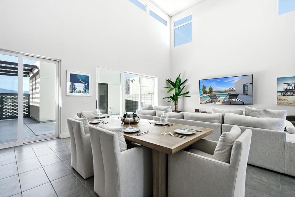 Dining flows into the living area, with the private casita just steps away.
