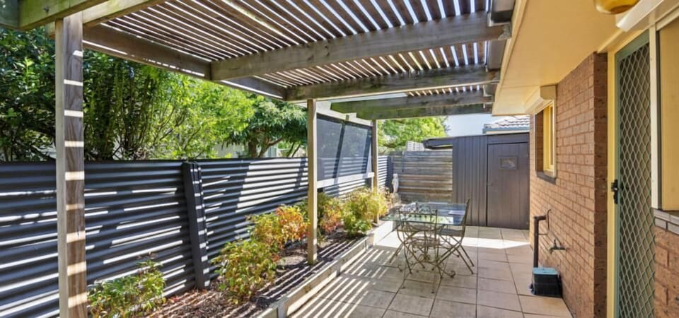 Private covered patio for outdoor relaxation.