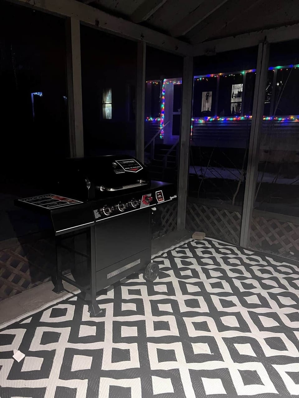 Screened in porch with gas grill