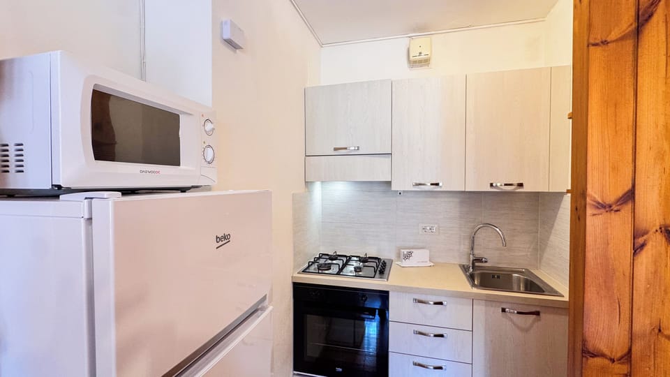 Apartment (2 Bedrooms) | Private kitchen | Oven, electric kettle, highchair