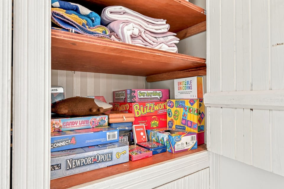 Discover a closet stocked with beach towels and a colorful collection of board games to keep your group entertained throughout your stay.