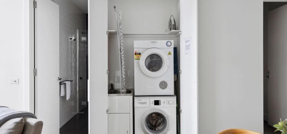 Convenient in-unit laundry for longer stays.