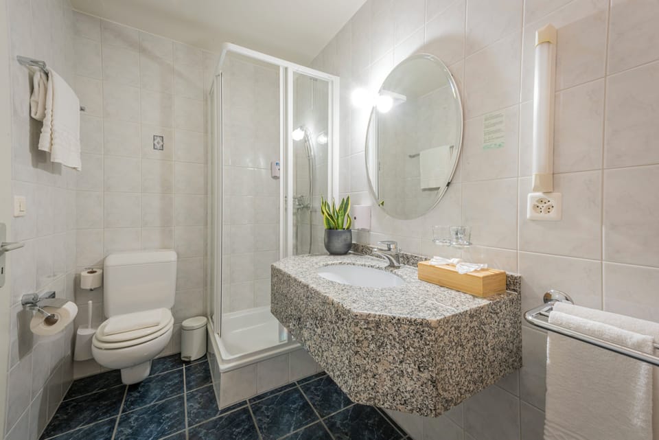 Superior Double Room | Bathroom | Hair dryer, towels, soap, shampoo