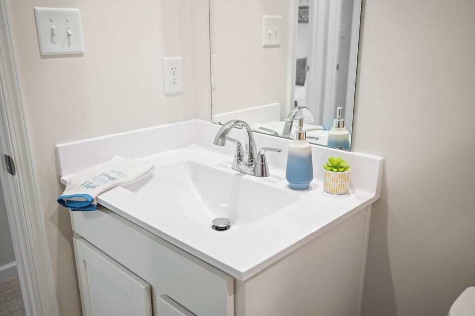 Bright modern bathroom vanity with sleek finishes and fresh decor