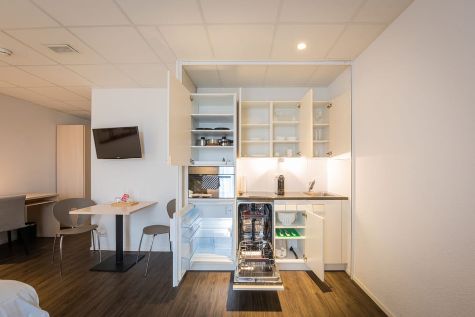 Fridge, microwave, oven, dishwasher