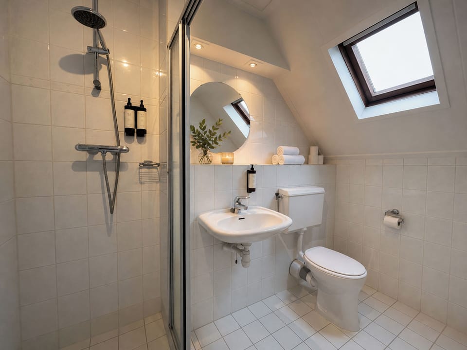 Designer toiletries, hair dryer, towels, soap