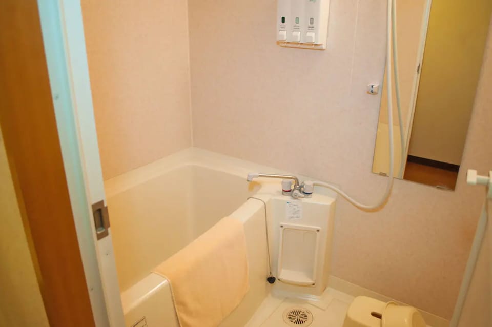 Separate tub and shower, free toiletries, hair dryer, slippers