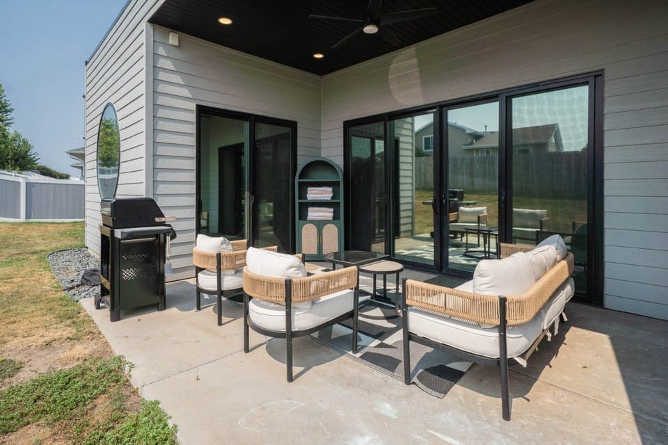 The patio is conveniently covered and can be accessed from the living room or two of the bedrooms.