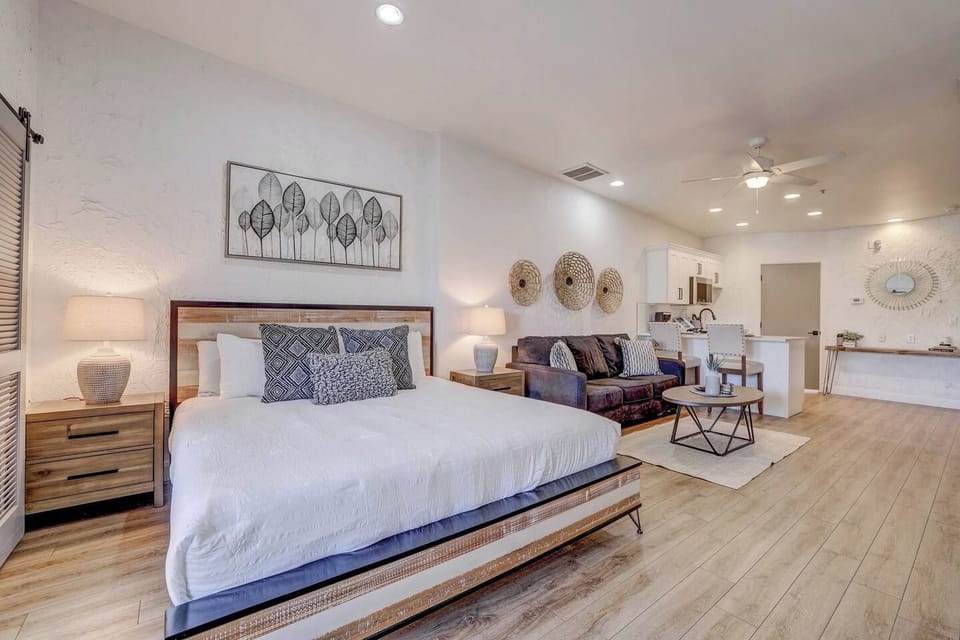 Enjoy the open-concept layout of this villa, designed for a quick and easy getaway, with extra sleeping space provided by a queen air mattress and Pack N Play.