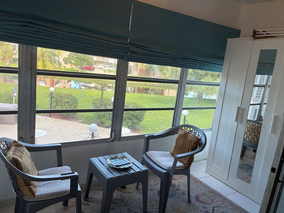 Blackout blinds , lake view and storage unit 