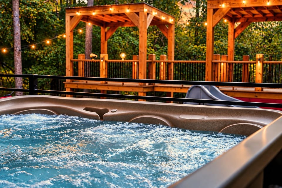 Slip into the hot tub while the kids squeeze in one more trip down the slide.