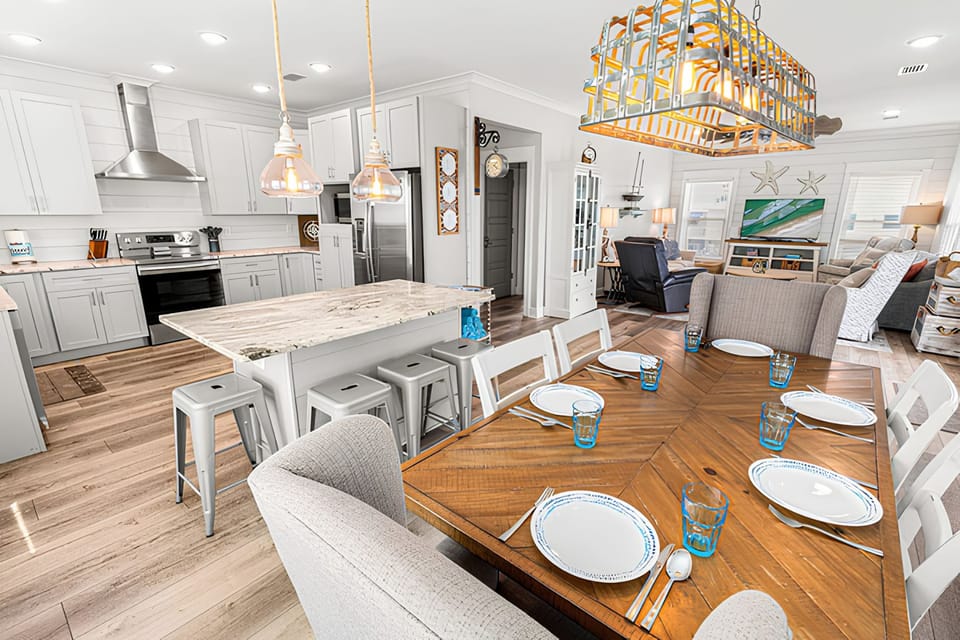 Sit at the island while dinner is prepared, with room for four.