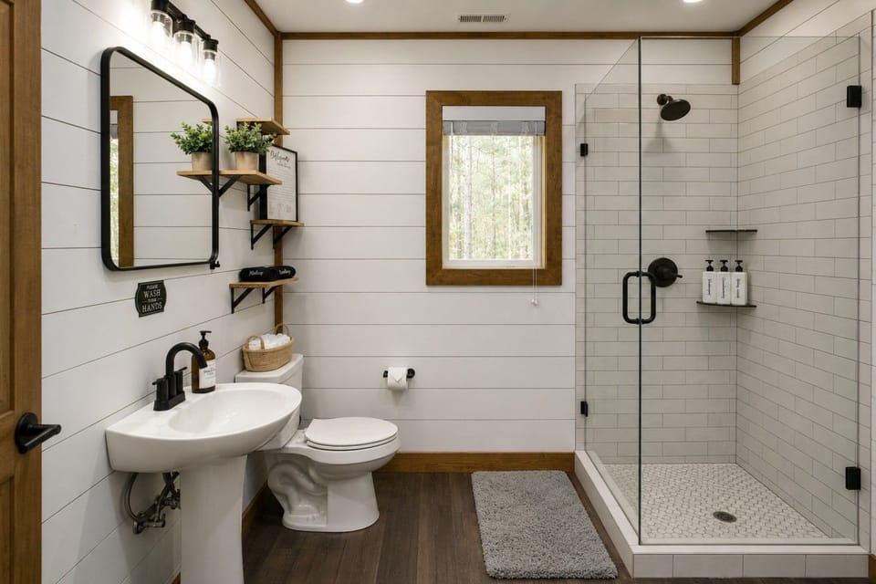 Modern Full Bathroom with Spacious Glass Walk-In Shower