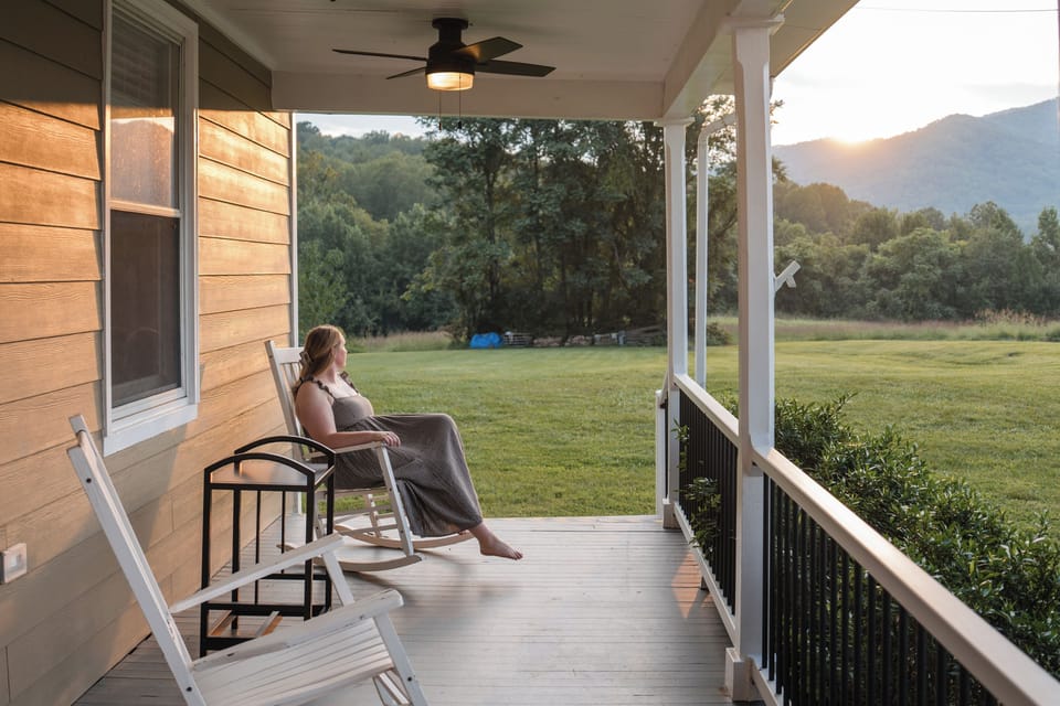 Covered porch looking out over the fields